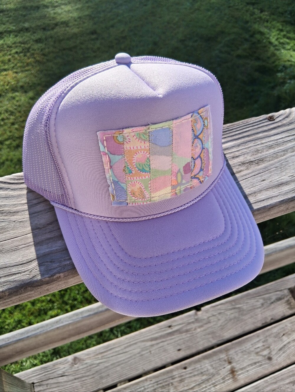 Pastel Lavender Trucker Hat with Multicolor Floral Handmade Patch